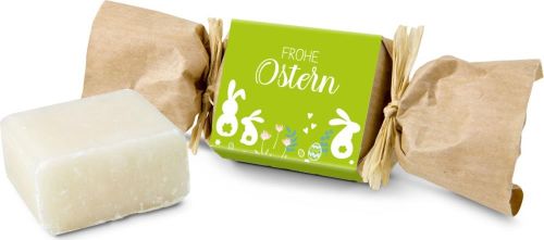 Oster-Seife 30 Gramm mit Olivenduft, liebevoll und nachhaltig verpackt als Werbeartikel
