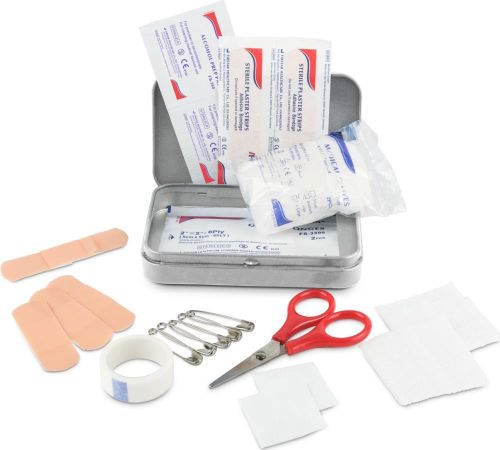First Aid Box Compact, 27-teilig in Metalldose als Werbeartikel