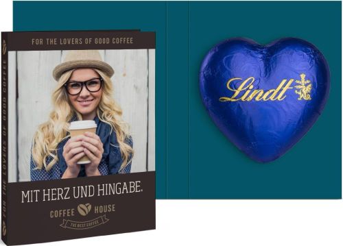 Werbekarte mit Lindt Schokoladen Herz 20 g - inkl. Druck als Werbeartikel
