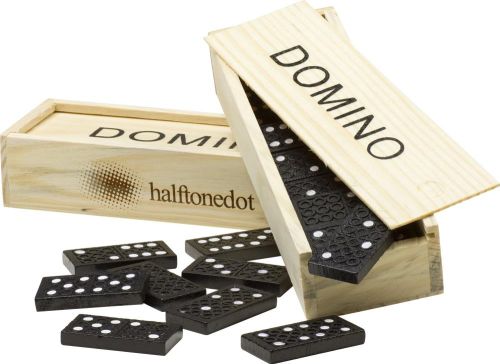 Domino-Spiel in Holzbox Enid als Werbeartikel