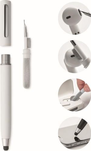 Drehkugelschreiber mit Stylus und Reinigungs-Set für TWS-Ohrhörer als Werbeartikel