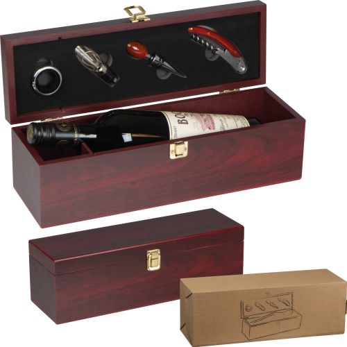 Weinbox aus Holz mit Kellnermesser für 1 Flasche, 84007 als Werbeartikel