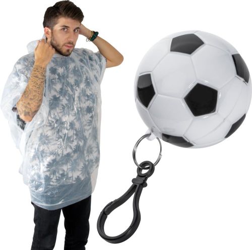 Regenponcho in einer Kunststoffkugel in Fußballoptik, 50690 als Werbeartikel