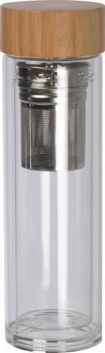 Vakuum Borosilikat Glasflasche mit Teesieb, 420ml, 61343 als Werbeartikel