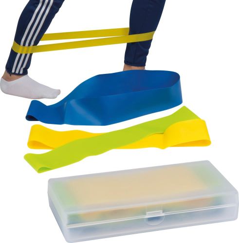 Elastische Fitnessbänder in einer Kunststoffbox, 52424 als Werbeartikel