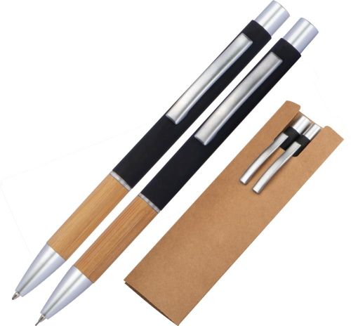 Schreibset Kugelschreiber und Bleistift mit Griffzone aus Bambus, 12644 als Werbeartikel