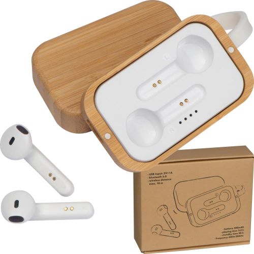 Bluetooth Kopfhörer in einer Bambusbox, 32579 als Werbeartikel