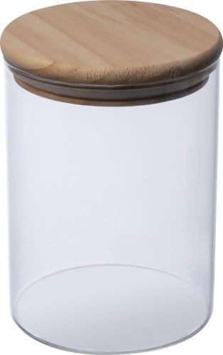 Dose aus Borosilikatglas mit Kiefernholzdeckel, 700ml, 82615 als Werbeartikel