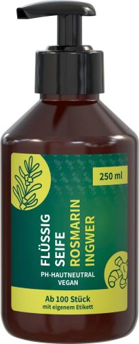 Flüssigseife Rosmarin-Ingwer, 250 ml, Body Label (R-PET) als Werbeartikel