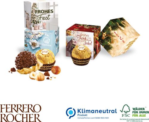 Werbewürfel mit Ferrero Rocher, Klimaneutral, FSC® als Werbeartikel