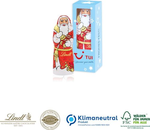 Weihnachtsmann von Lindt, 10 g, Klimaneutral, FSC® als Werbeartikel