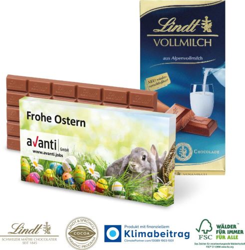 Premium Schokolade von Lindt, 100 g - Kartonage auch aus Graspapier - inkl. Digitaldruck als Werbeartikel