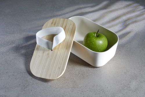 Ökologische Lunchbox aus recyclebarem PLA mit Bambusdeckel als Werbeartikel