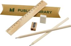 Schulschreibset: Lineal, Bleistift, Radiergummi und Anspitzer Rhombus als Werbeartikel