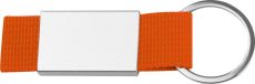 0957 Schlüsselanhänger mit farbigem Stoffbändchen als Werbeartikel