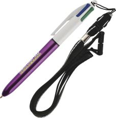 BIC® 4 Colours Shine Kugelschreiber mit Lanyard als Werbeartikel