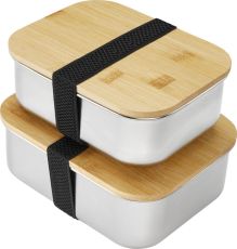 Lunchbox 1350 ml aus Edelstahl mit Bambus-Deckel als Werbeartikel