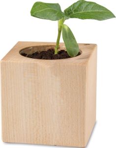 Pflanz-Holz Muttertag mit Lasergravur auf einer Seite als Werbeartikel
