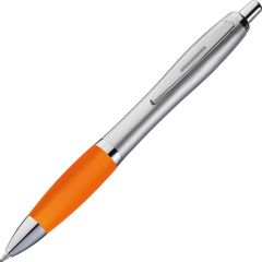 Kugelschreiber mit silbernen Schaft als Werbeartikel