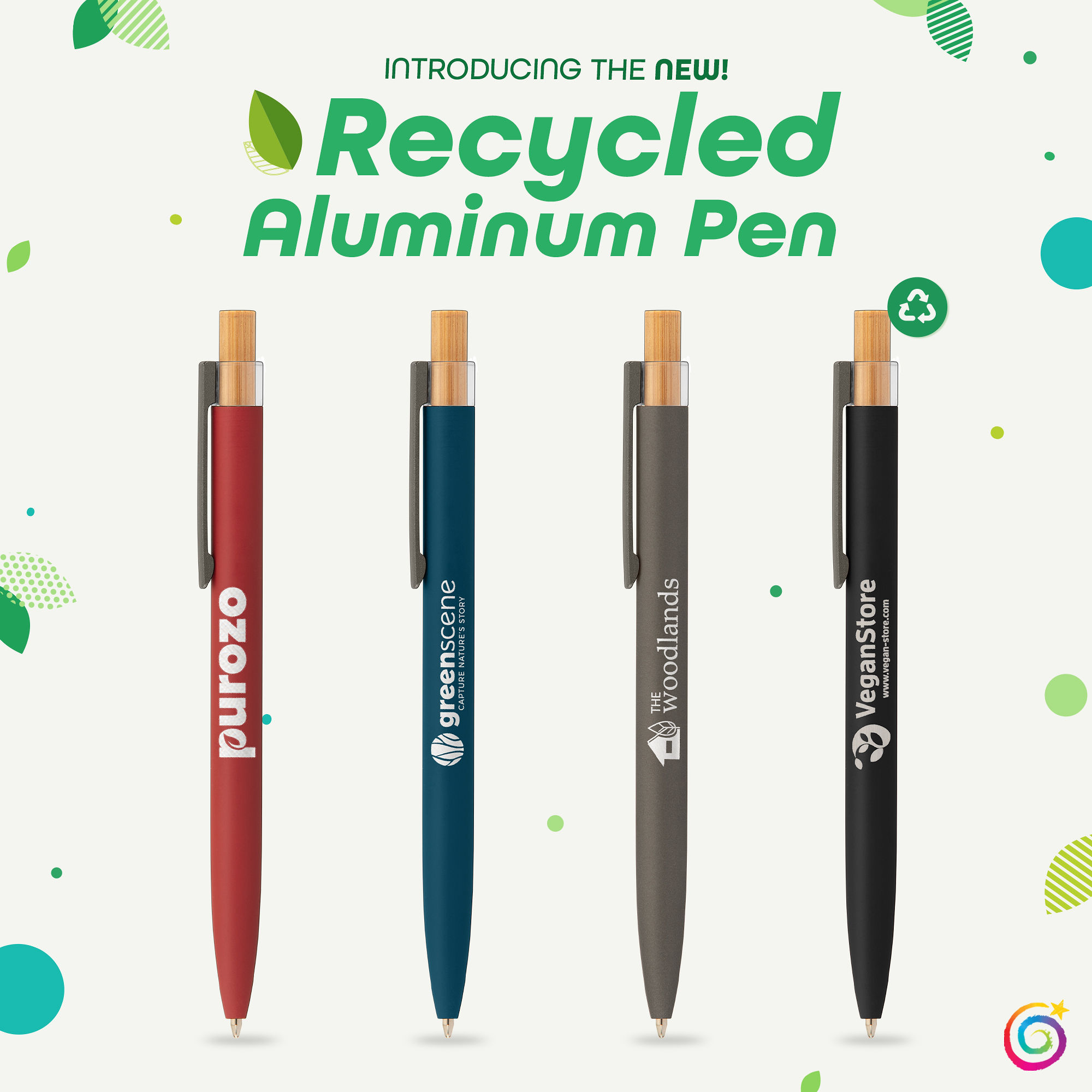 Recycled Aluminum Kugelschreiber mit Logo in vier verschiedenen Farben